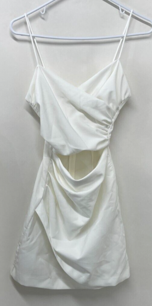 Zara Women's XS Draped Cut Out Dress White Ruched Mini Cocktail 3666/852 NWT