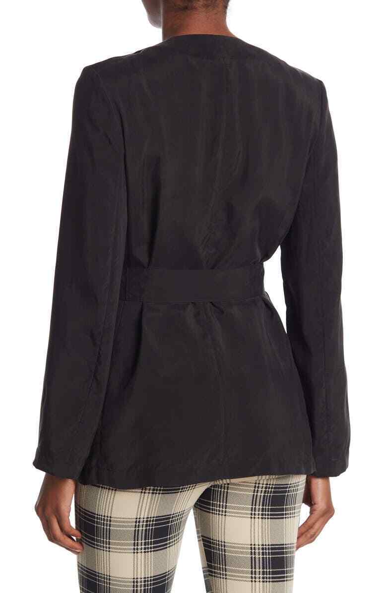 St John Collection Womens M Black Sandwashed Cupro Wrap Jacket