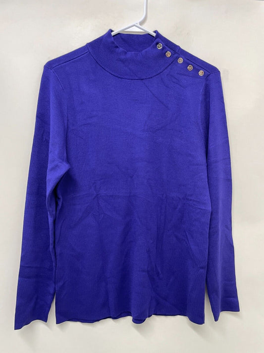 Chicos Womens 2 L Ecovero Side Button Mock Neck Pullover Sweater Blue 570349352
