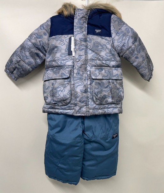 OshKosh B'gosh Toddler 2T 2-Piece Sherpa-Lined Snowsuit Blue Camouflage NWT
