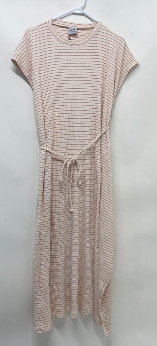 Baserange Women's S Shaw Kaftan Sleeveless Dress Red/White Stripe Wrap Back NWT