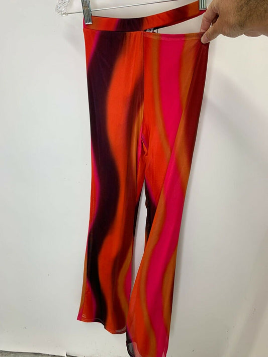Motel Rocks Womens XS Zola Flare Trousers Pants Solarized Orange Pink High Waist
