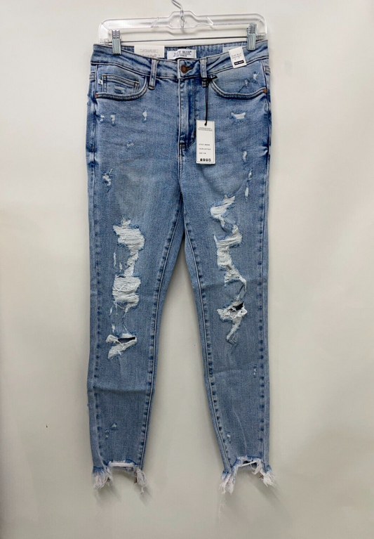 Judy Blue Womens 5/27 Rianna Hi-Rise Destroyed Shark Bite Skinny Jean Blue 88390