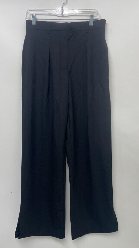 Zara Women's M Vented Straight-Leg Trousers Black Split Hem High-Waist 4043/315