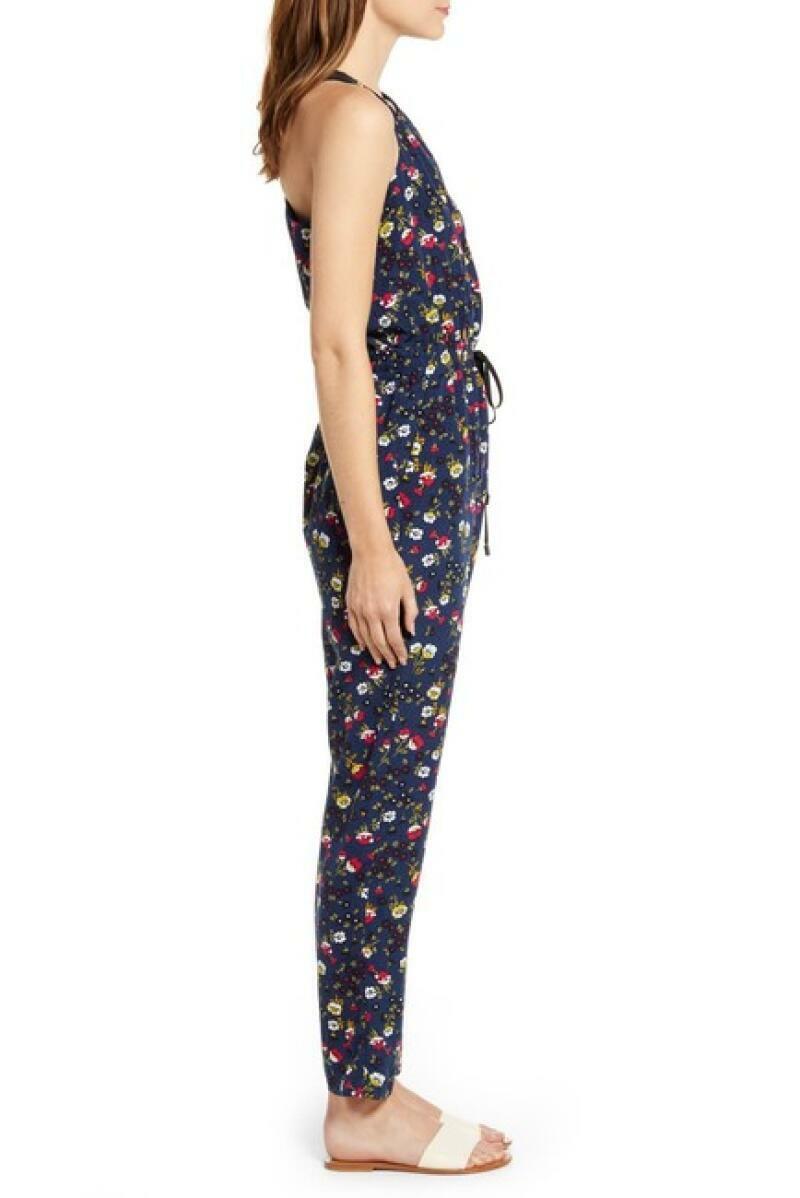 Chelsea28 Womens XS Navy Red Floral Print Sleeveless Tie Waist Jumpsuit