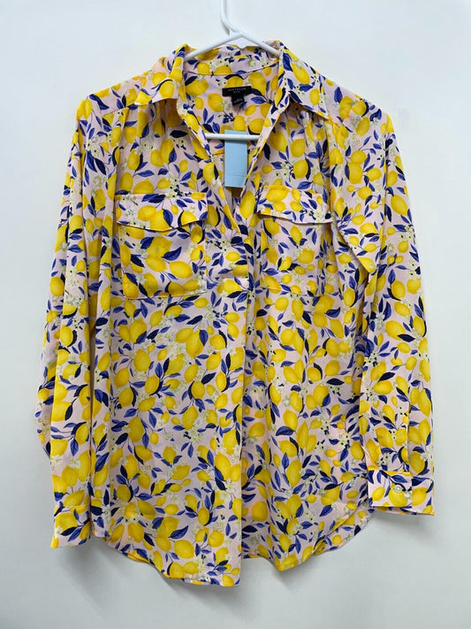 Ann Taylor Women's S Petite Lemon Blossom Camp Shirt Pale Petal LS 593304 NWT