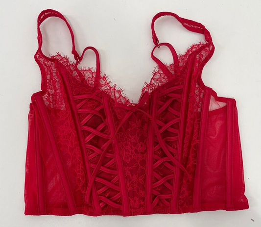 Victoria's Secret Womens S Lipstick Unlined Lace-Up Corset Top Lingerie Bustier