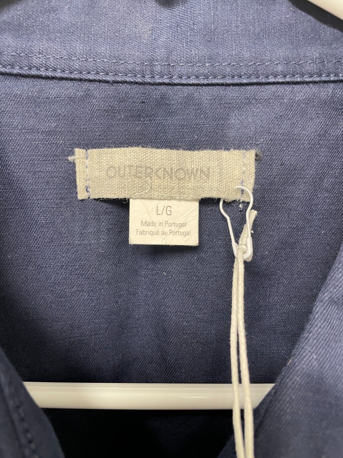 Outerknown Women's L S.E.A. Suit Shortall Navy Blue Organic Cotton Linen Romper