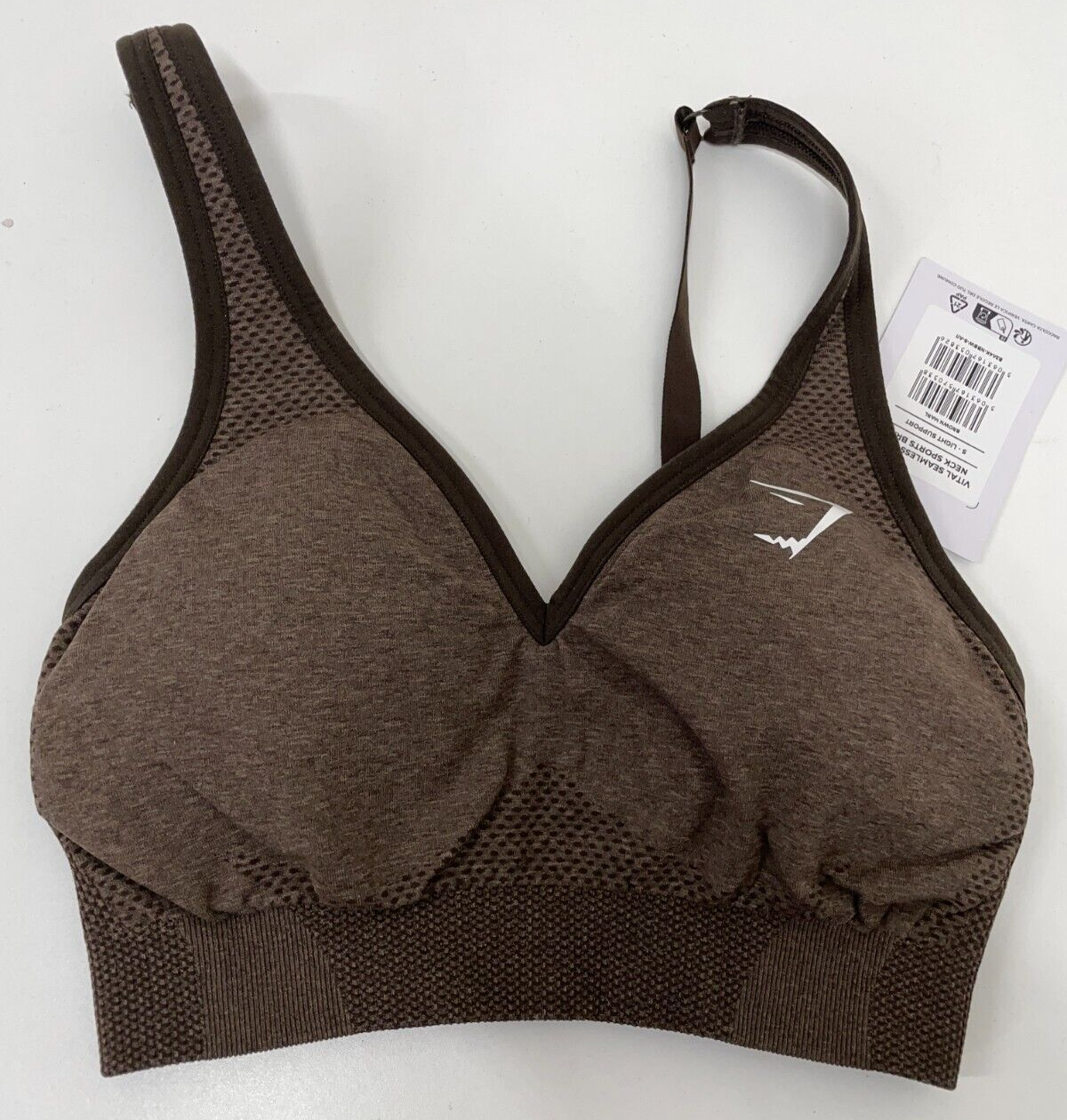 Gymshark Womens S Vital Seamless 2.0 V-Neck Sports Bra Brown Marl B3A4K-NBBW