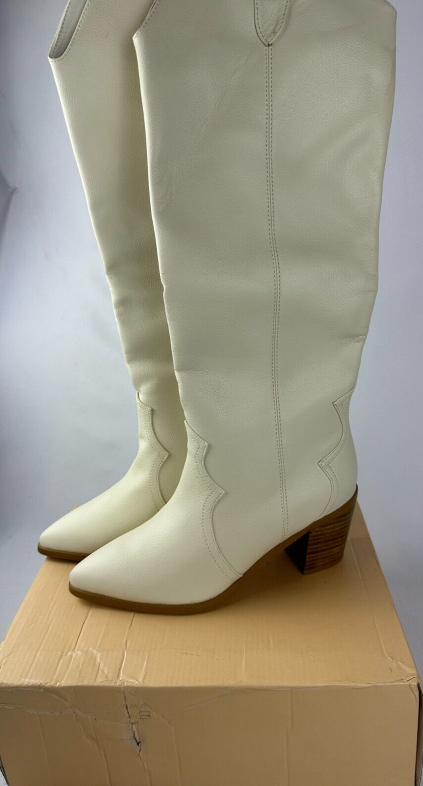 Billini Womens 9 Novena White Knee High Western Boots Block Heel Pointed Toe