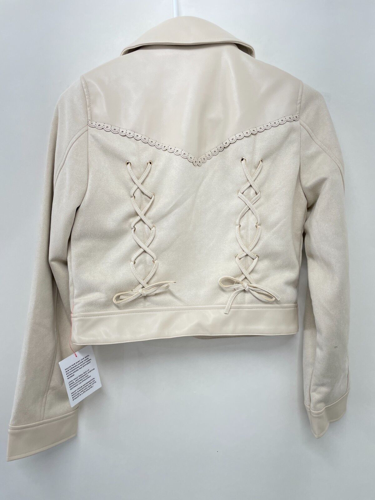 Miss Selfridge Women's 0 Crop Faux Leather Lace Up Zip Western Jacket Cream ASOS