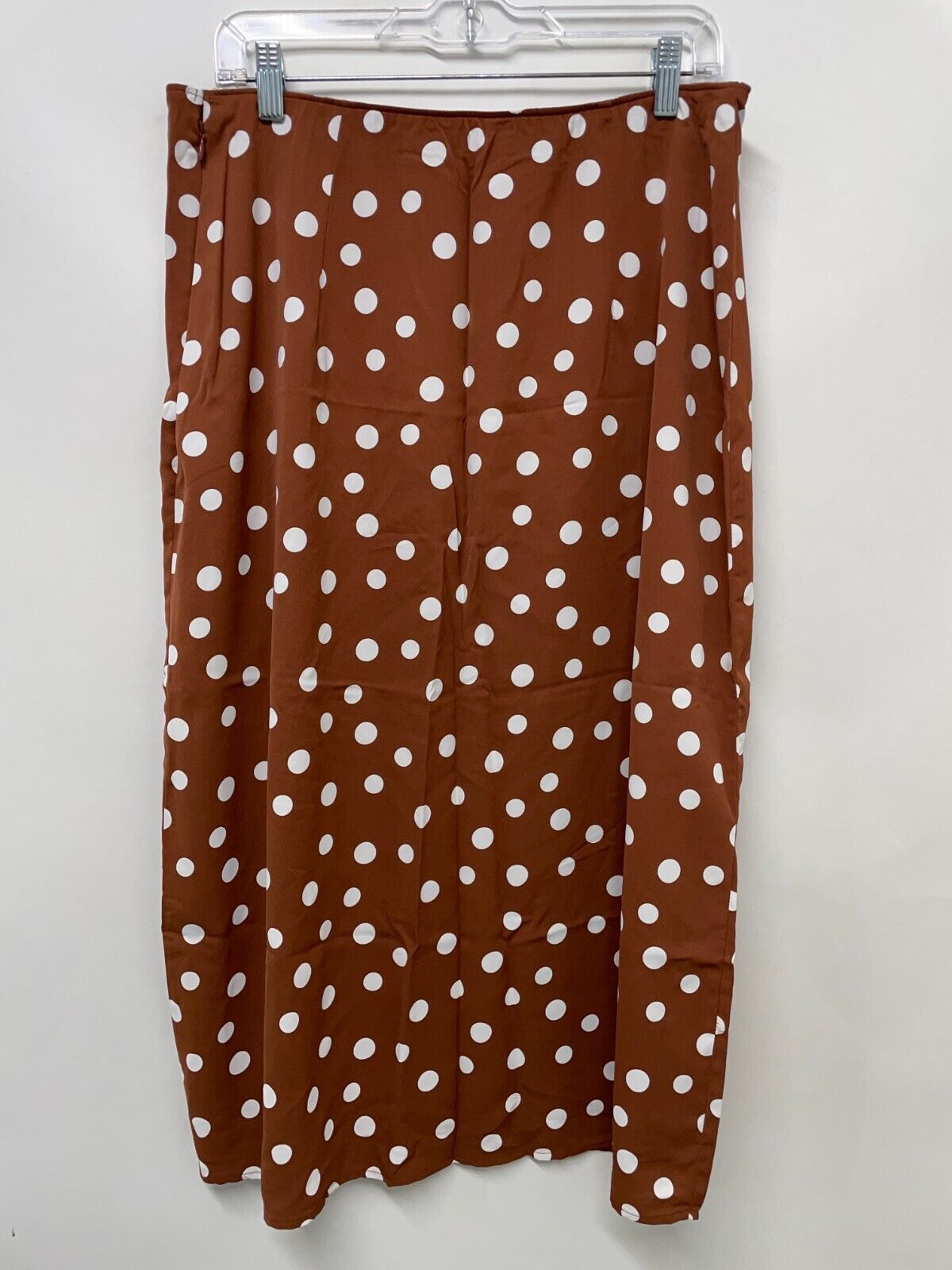 Abercrombie & Fitch Womens L Polka Dot Dipped Waist Midi Skirt Brown Back Zip