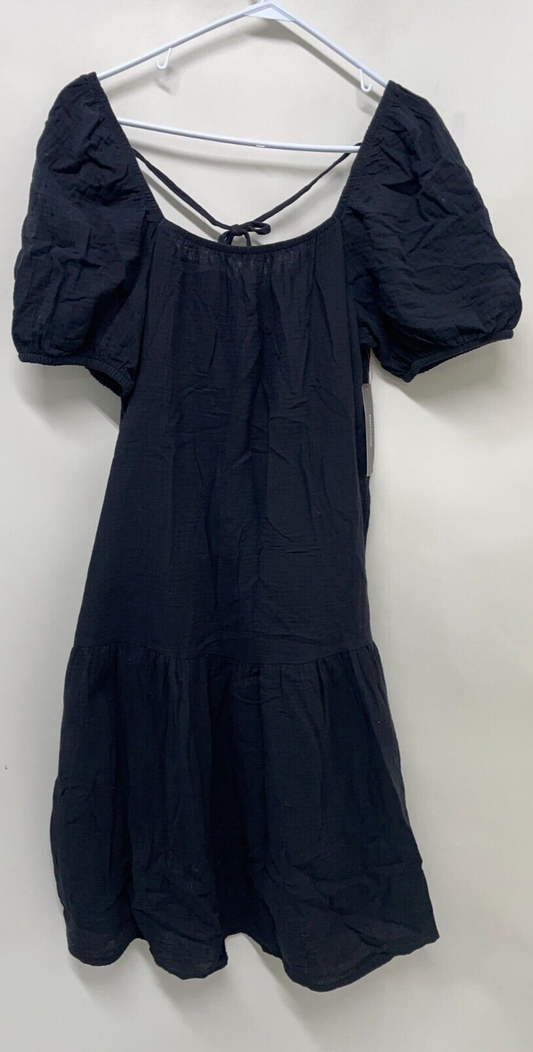Vero Moda Womens L Natali Nia Puff Sleeve Crinkled Tiered Dress Black 10283128