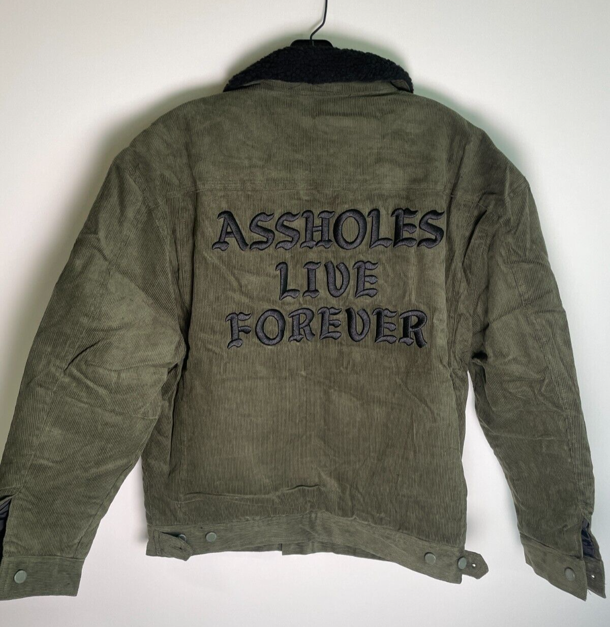 A**holes Live Forever Mens S Corduroy Jacket Sherpa Lining Army Green ALF Unisex