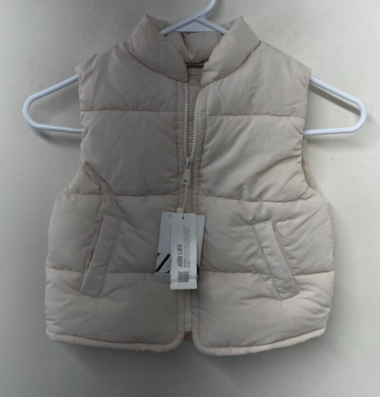 Zara Toddler 18M/24M Puffer Vest Ivory Stand Up Collar Full Zip Pockets