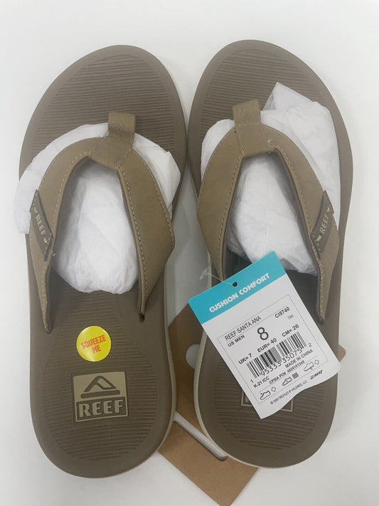 Reef Mens 8 Santa Ana Vegan Leather Sandals Tan Slip On Comfort Flip Flop CI5740