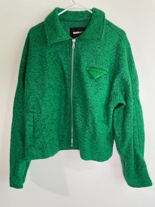 Fashion Nova Men's L Hallron Textured Cropped Zip Up Jacket Green ZDF01C410020