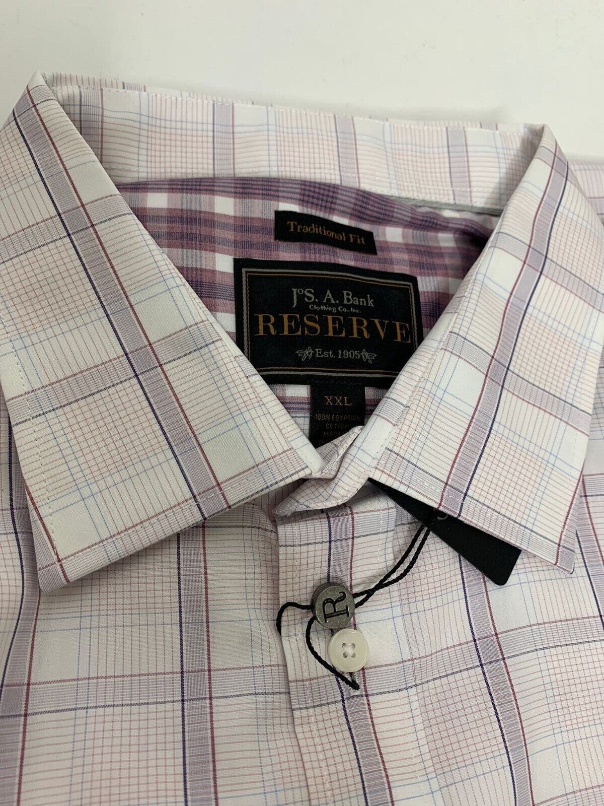 Jos a Bank Reserve Mens XXL White Windowpane Plaid Button Down Dress Shirt