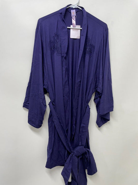 Savage Fenty Women's M/L A Peek Behind the Lace Robe Navy Blue Sheer Floral NEW