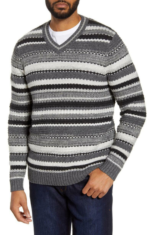 Tommy Bahama Mens S Wave Shoal Stripe V-Neck Sweater Cashmere Charcoal Gray Wool