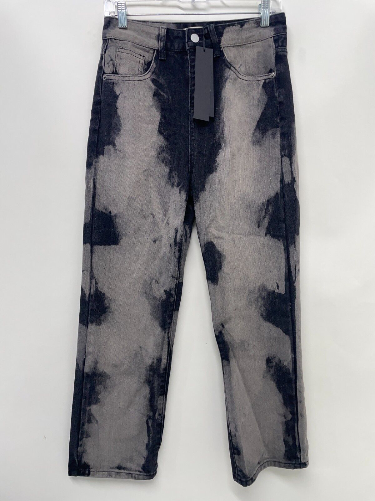 Realtakai Mens M Tie-Dye Washed Jeans Black 1462 Straight Wide Leg Denim