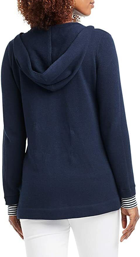 Nic + Zoe Womens XS Dark Indigo Navy Lace-Up Hoodie Sweater Pullover