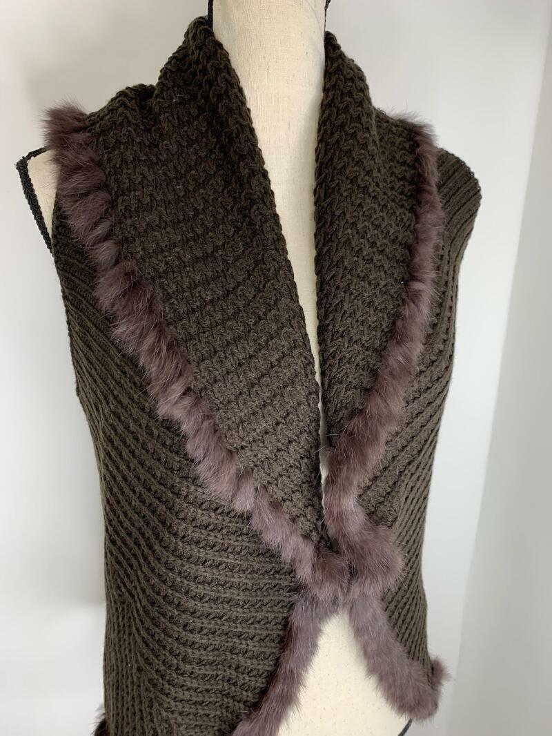 Love Token Womens S Brown Enzo Genuine Rabbit Fur Sweater Knit Vest