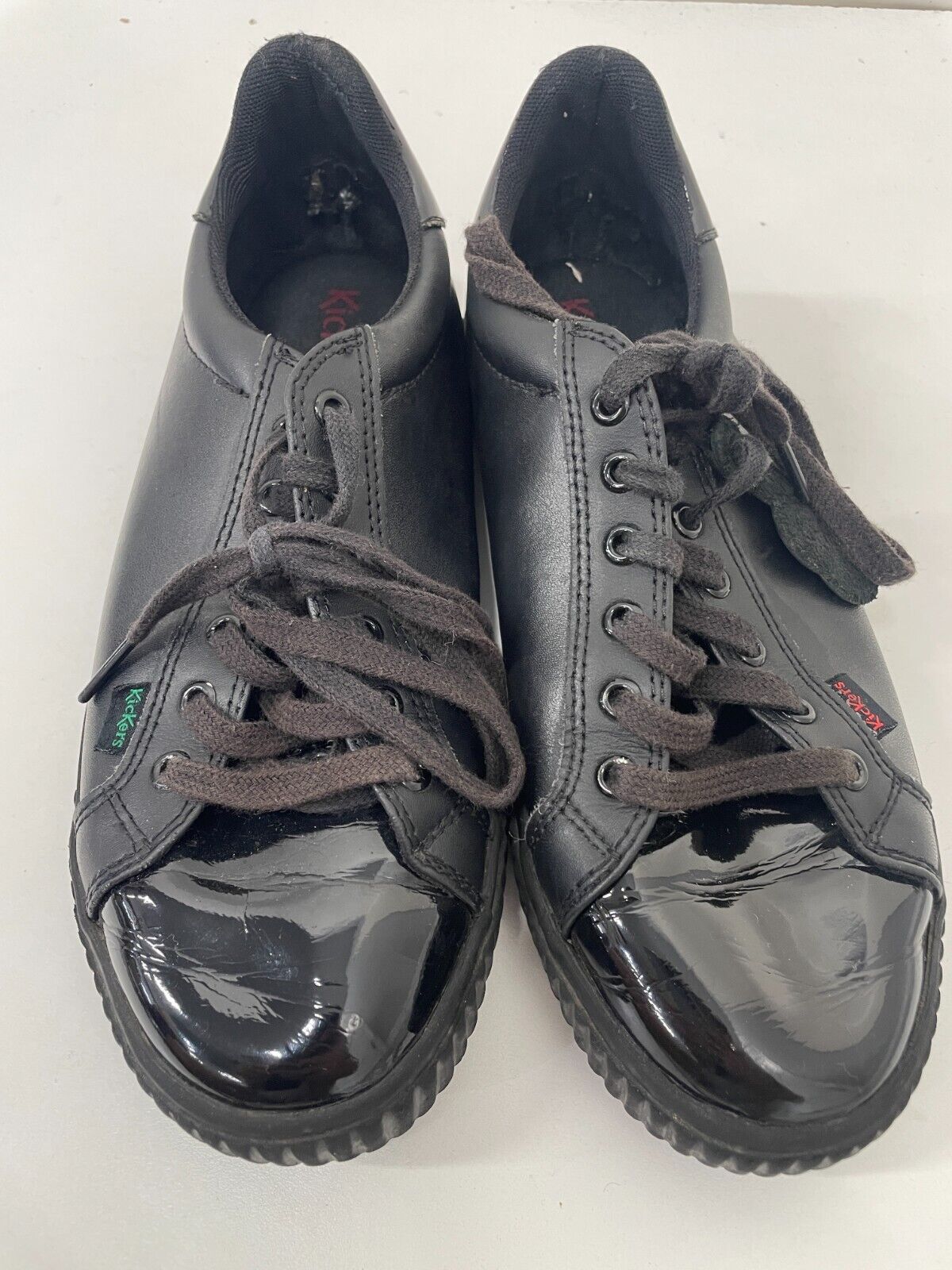 Kickers Womens 39 Tovni Track Black Patent Leather Lace Up Sneakers 116215