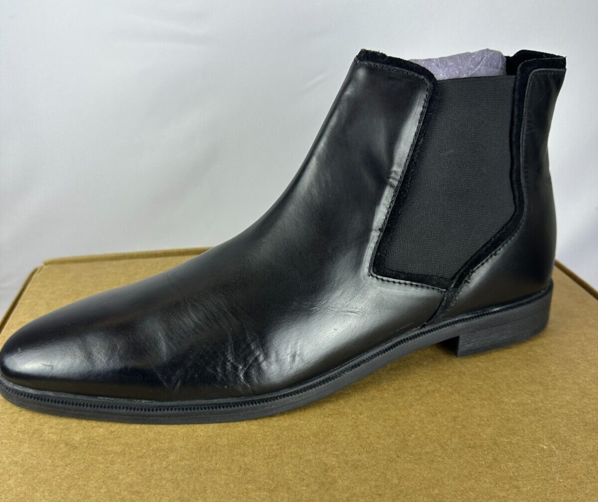 Asos Design Men’s 12 Wide Chelsea Boots Black Leather Pull On 116779884