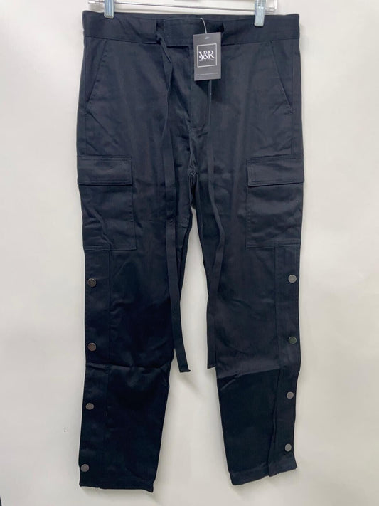 Young & Reckless Mens S Ryder Cargo Pants Black Snap Detail Drawstring