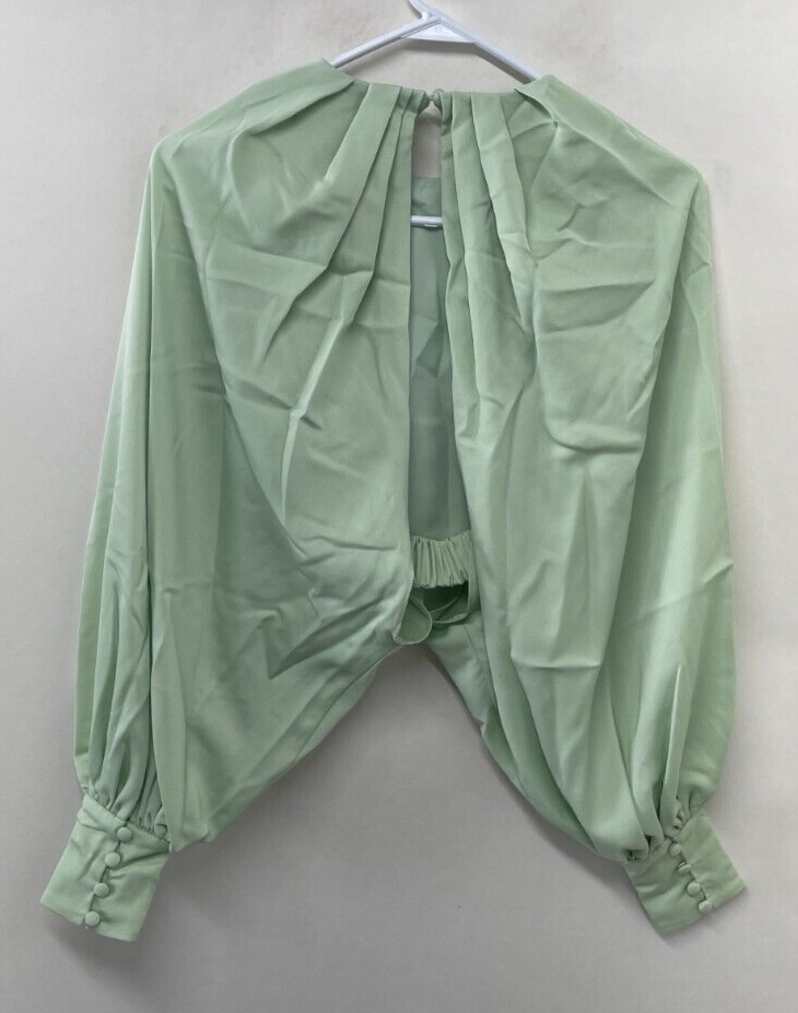 ASOS Edition Womens 4 Satin Drape Front Blouson Sleeve Crop Top Green 115063920