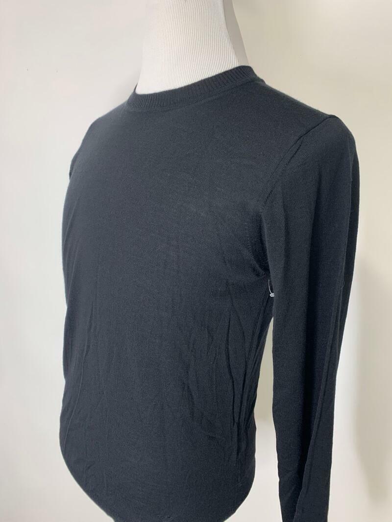 Emporio Armani Mens 48 Black Solid Virgin Wool Crewneck Pullover Sweater Jumper