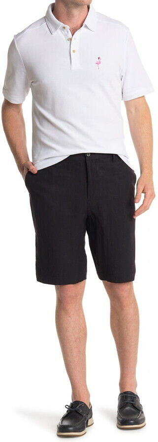 Tommy Bahama Mens Monterey Flat Front Silk Linen Blend Shorts Black