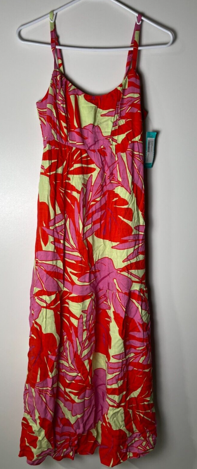 Sanctuary Women's L Floral Dropped Seam Sleeveless Maxi Dress Paradise Pop