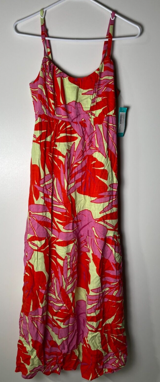 Sanctuary Women's L Floral Dropped Seam Sleeveless Maxi Dress Paradise Pop