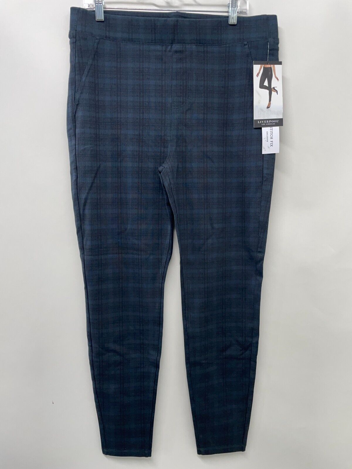 Liverpool Womens 14/32 Night Sky Blue Pant Legging Plaid Pull On XM2200P1474