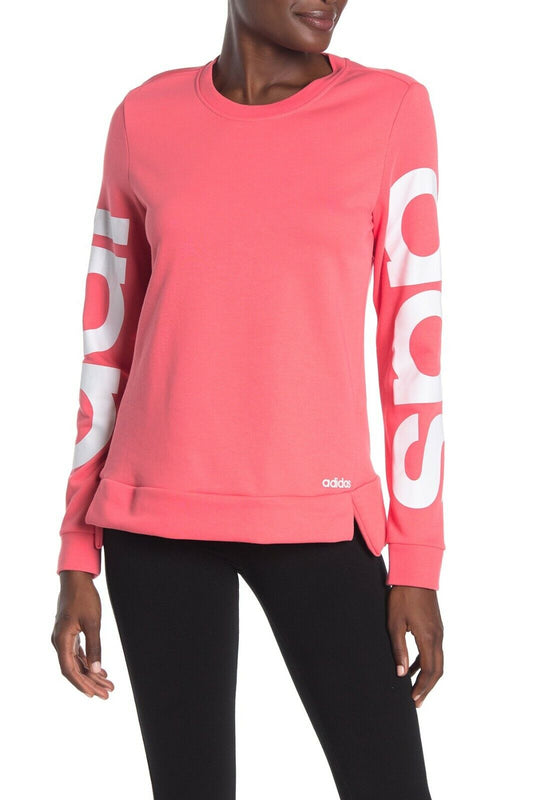 adidas Womens S Pink White Spellout Knit Pullover Essentials Brand Sweatshirt