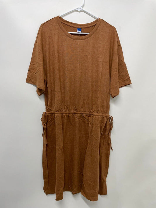 Old Navy Womens XL Waist-Defined Short-Sleeve Linen-Blend Mini Dress Brown