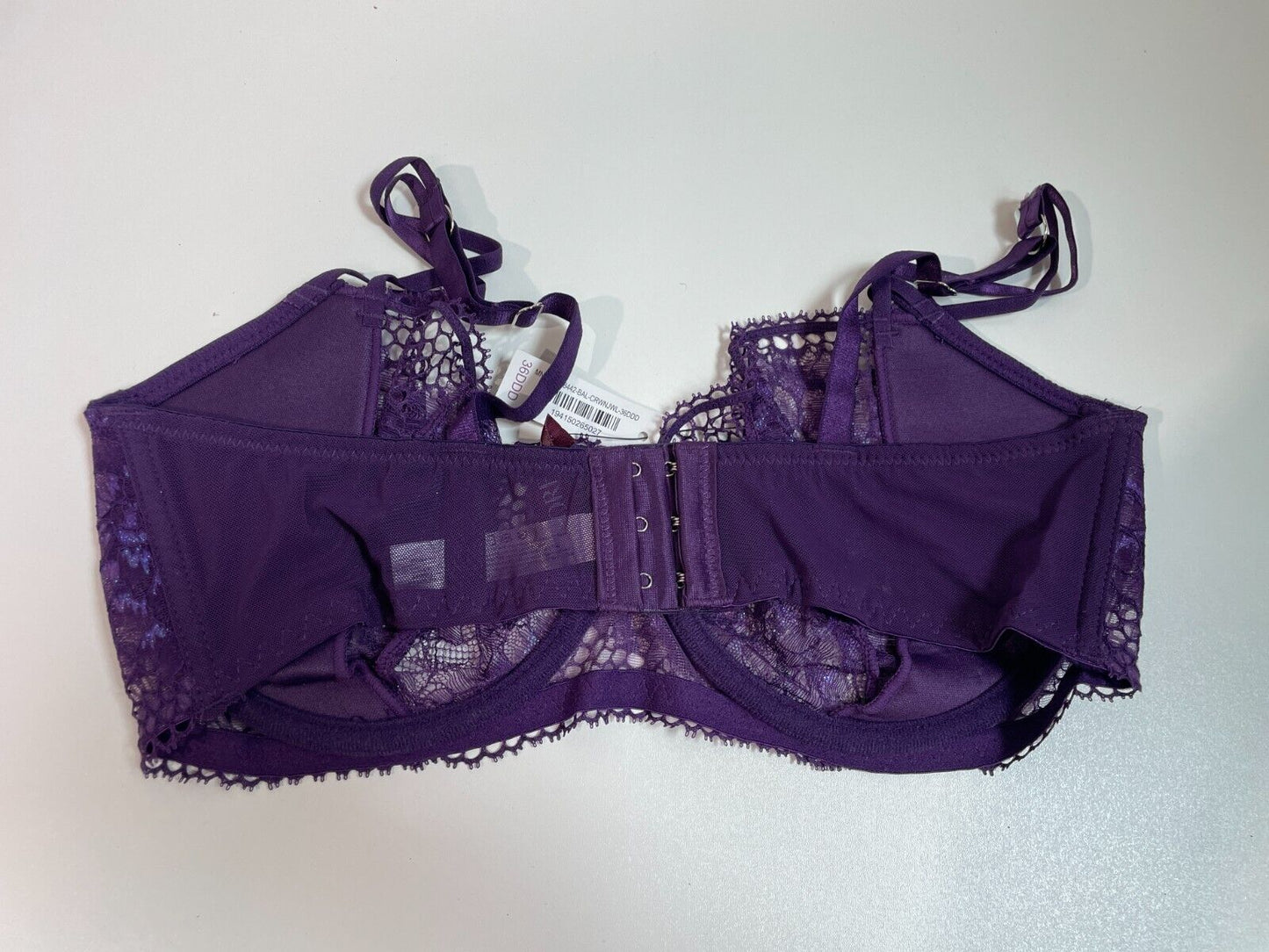 Adore Me Womens 36DDD Unlined Lace Bra Purple Hook & Eye Closure 08442