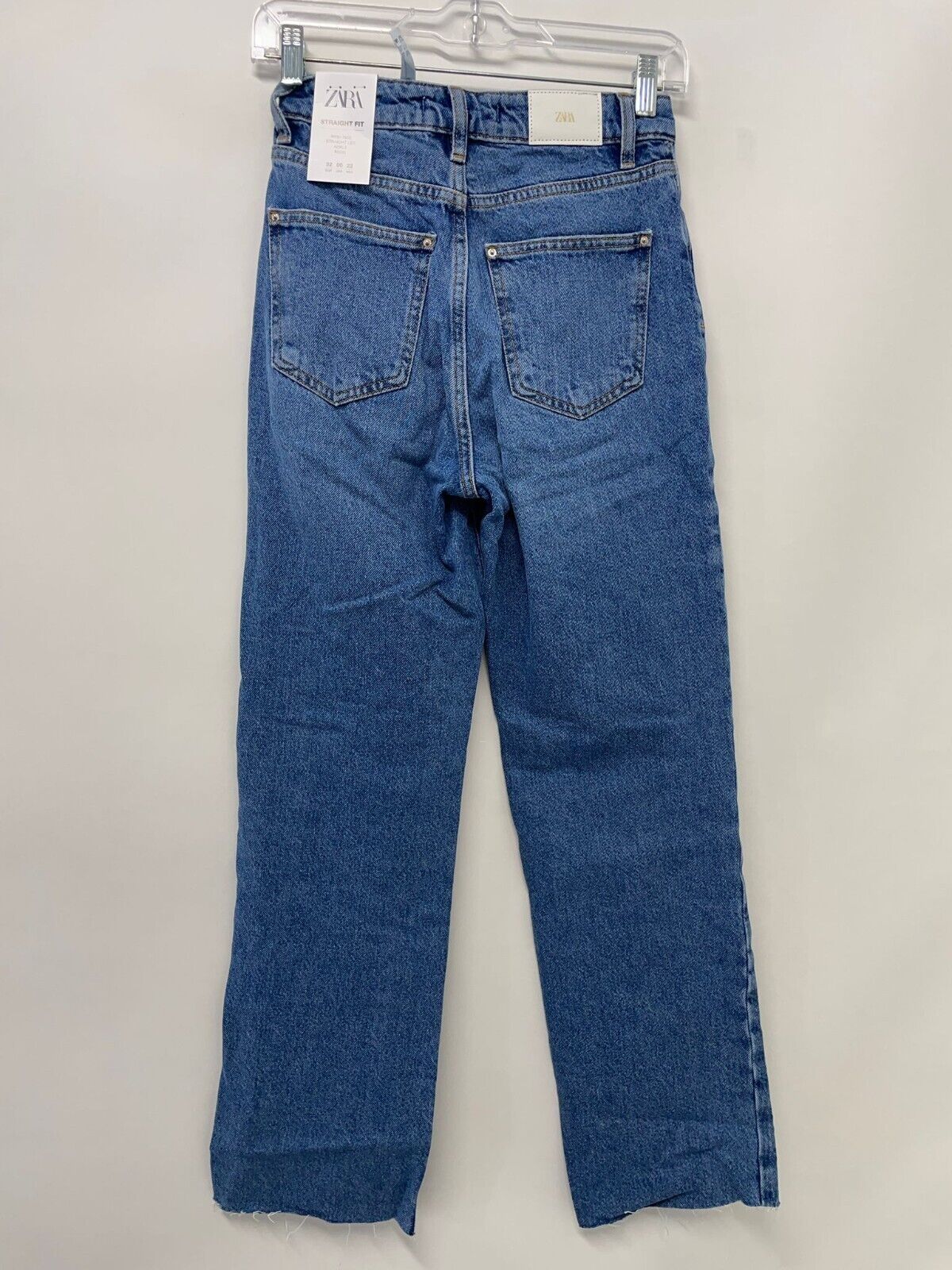 Zara Women 0 High Rise Straight Fray Hem Ankle Jeans Z1975 Mid Blue 6164/172/407