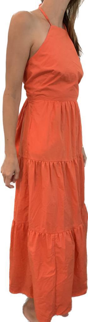 Gap Womens 0 Tie-Back Halter Maxi Dress 814622 Neon Coral Orange Salmon Tiered