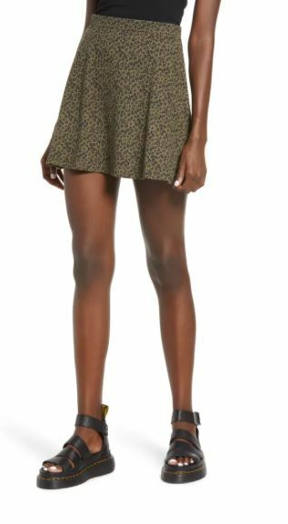 Altar'd State Olive Black Floral Print Skater Mini Skirt