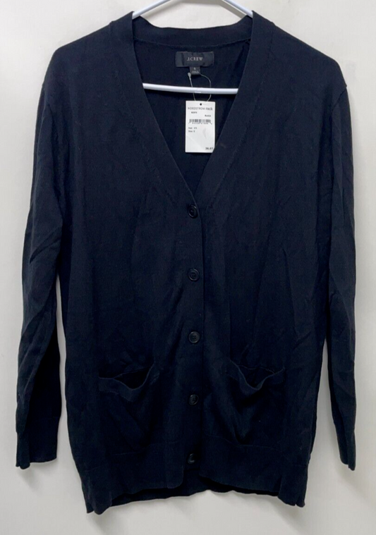 J. Crew Womens S V-Neck Boyfriend Cardigan Sweater Black Cotton Button Up M3975