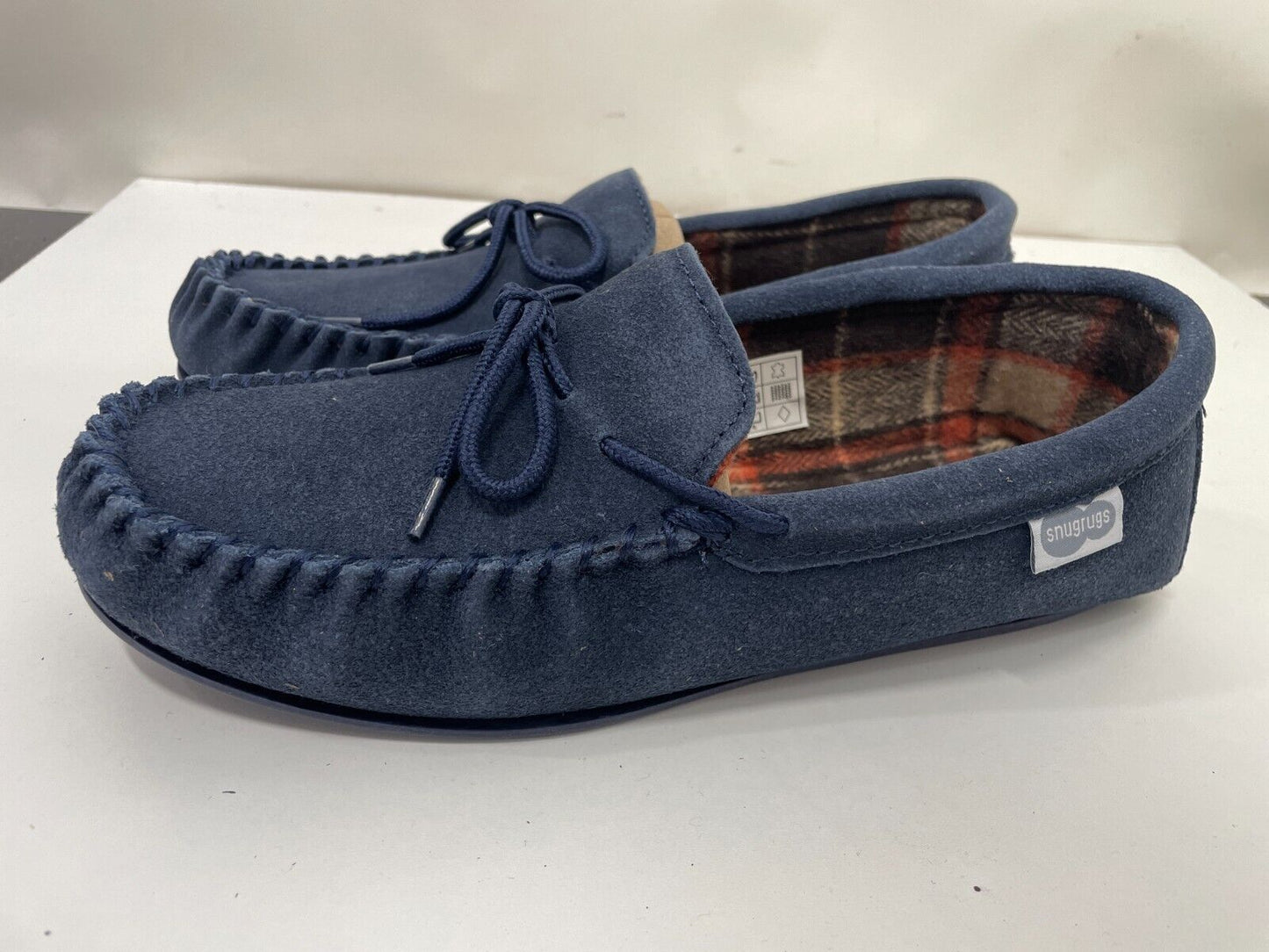 Snugrugs Mens 10 Genuine Suede Moccasin Slipper Navy Soft Step Cotton Lining