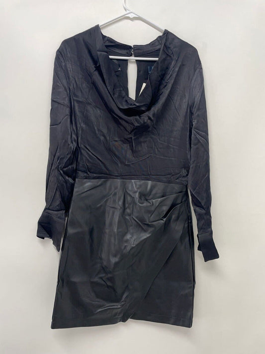 Maeve anthropologie Womens Plunge Faux Leather Mini Dress Cowl Neck Black