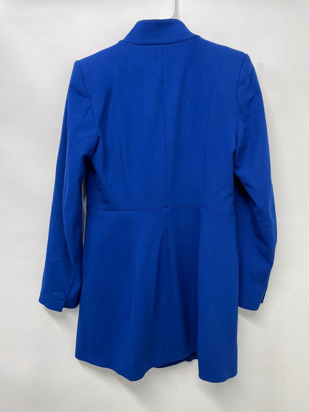 Zara Womens S Inverted Lapel Long Blazer Frock Coat Jacket Royal Blue