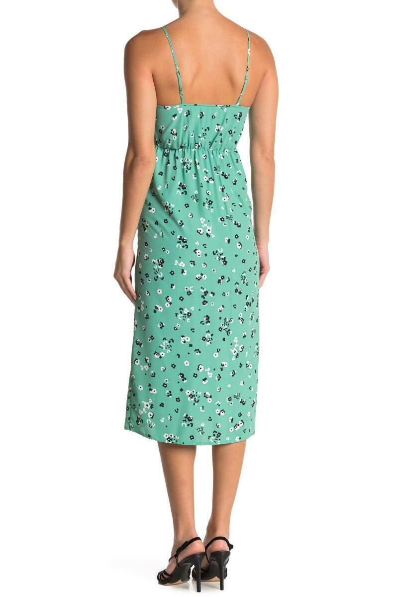 Topshop Womens 12 Green Sage Molly Front Cutout Ruched Floral Midi Sleeveless