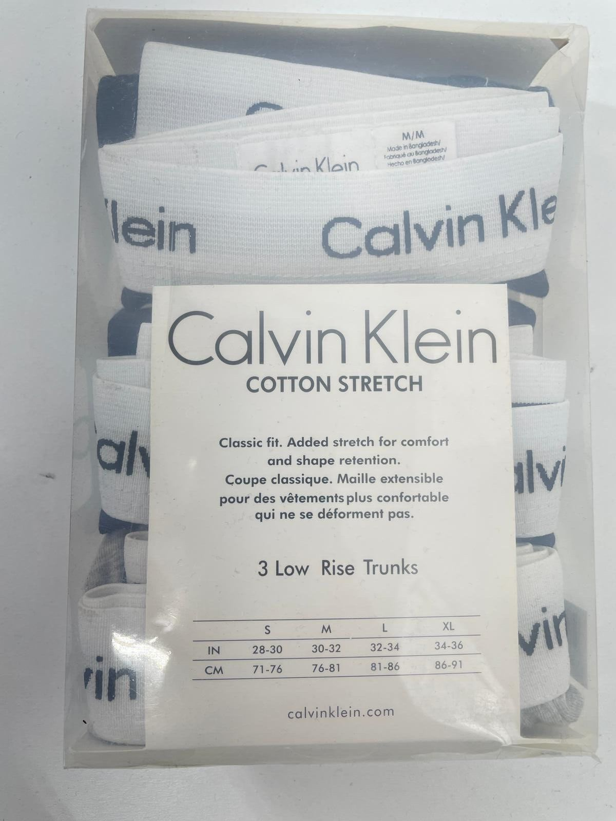 Calvin Klein Mens M 3 Pack Low Rise Trunks Boxer Briefs Cotton Stretch