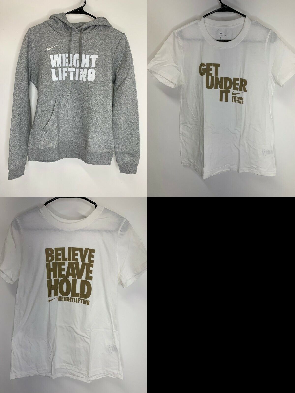 Nike Weightlifting Lot Womens M Club Fleece Hoodie + 2 T Shirts Tee Sweatshirt