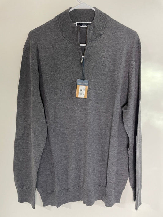 Charles Tyrwhitt Mens XL Pure Merino 1/4 Zip Neck Sweater Gray Pullover Jumper